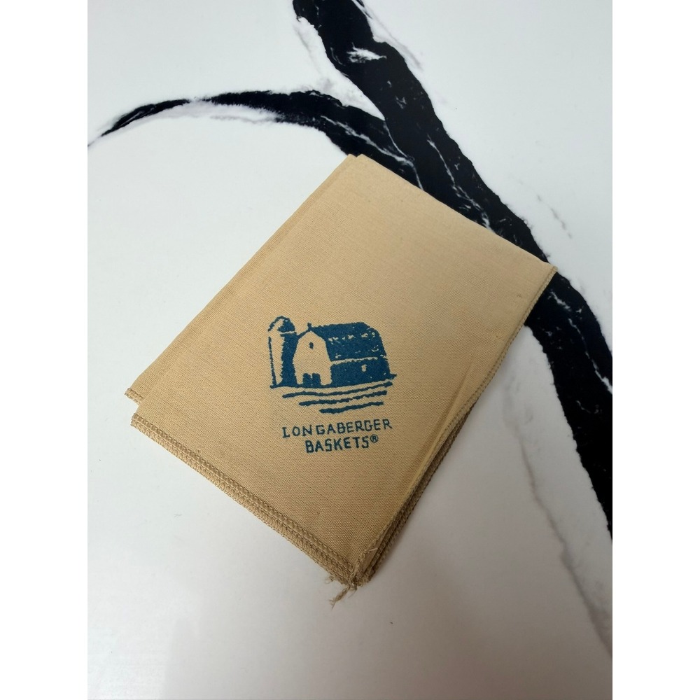 Longaberger Baskets Vintage Tan Cotton Fabric Liner Napkin Blue Barn Logo